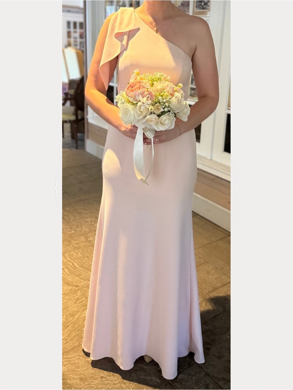 Azazie Rinna Stretch Blushing Pink Mermaid One Shoulder Stretch Crepe
Dress